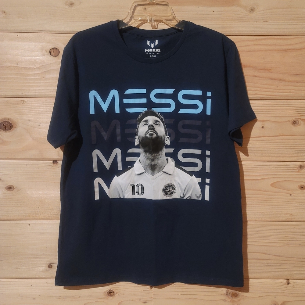 Messi Navy Blue Graphic Tee Size L 20.5x28